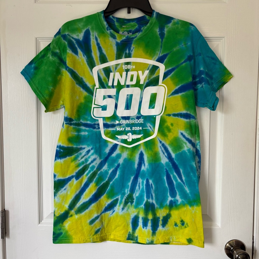 NASCAR Indy 500 Tie-Dye T-Shirt Men’s Size Medium Blue and Green